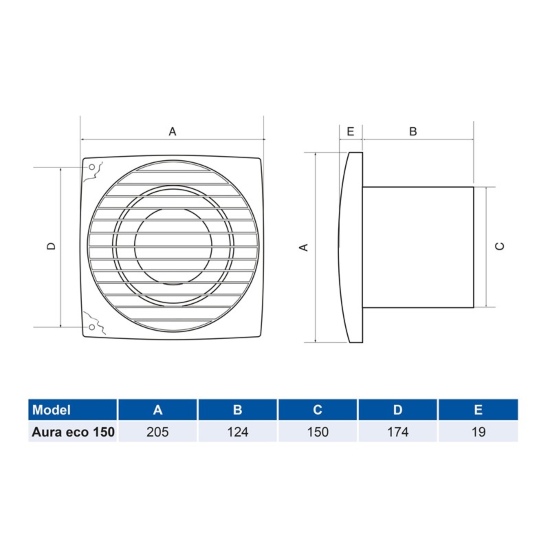 Aura 150mm 6" Kitchen Humidistat Fan