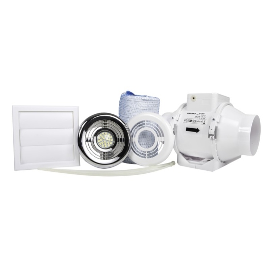 Aventa 100mm 4" In-line Shower Timer Fan Kit with LED Light