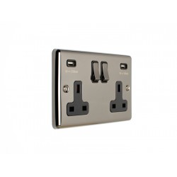 Enhance 2-Gang 13A Switched Socket with 3.1A Dual USB Black Nickel