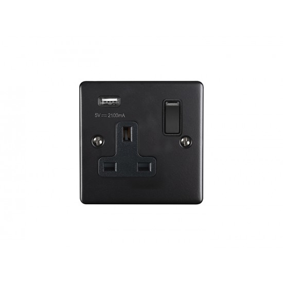 Enhance 1-Gang 13A Switched Socket with 2.1A USB Matt Black