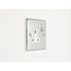 Enhance 1-Gang DP 13A Switched Socket Polished Chrome with White Insert