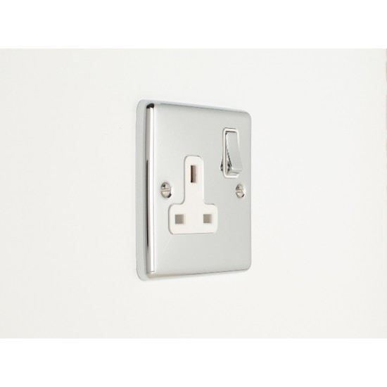Enhance 1-Gang DP 13A Switched Socket Polished Chrome with White Insert