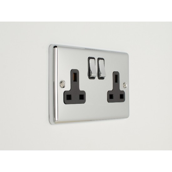 Enhance 2-Gang DP 13A Switched Socket Polished Chrome with Black Insert