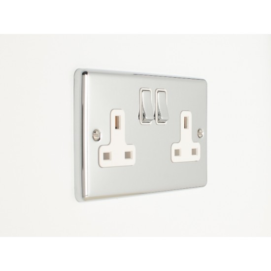 Enhance 2-Gang DP 13A Switched Socket Polished Chrome with White Insert