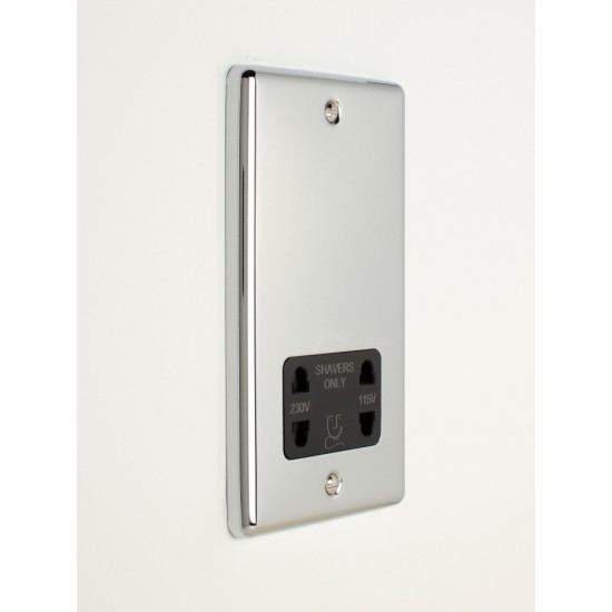 Enhance Shaver Socket Dual Voltage 230-115V Polished Chrome with Black Insert