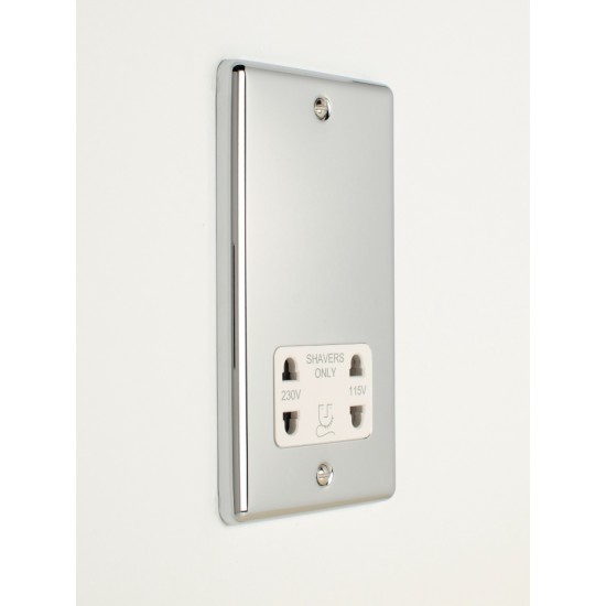 Enhance Shaver Socket Dual Voltage 230-115V Polished Chrome with White Insert