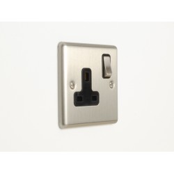 Enhance 1-Gang DP 13A Switched Socket Satin Chrome with Black Insert