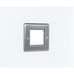 Enhance 1-Gang 2-Module Euro Media Plate Satin Chrome with Grey Insert