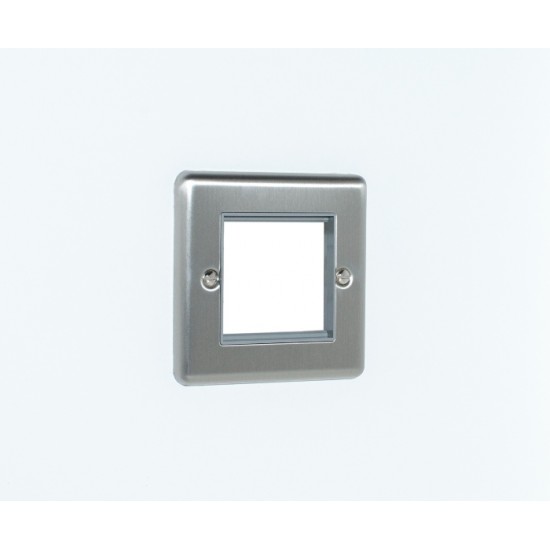 Enhance 1-Gang 2-Module Euro Media Plate Satin Chrome with Grey Insert