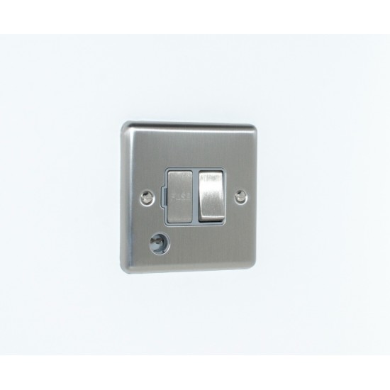 Enhance 13A DP Switched Fused Spur with Flex Outlet Satin Chrome and Grey Insert
