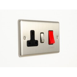 Enhance 45A DP Switch with 13A Socket Satin Chrome and Black Insert