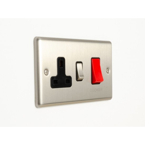 Enhance 45A DP Switch with 13A Socket Satin Chrome and Black Insert