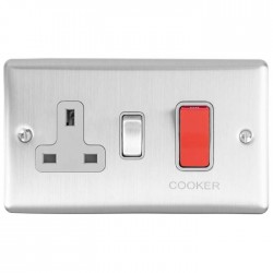 Enhance 45A DP Switch with 13A Socket Satin Chrome and Grey Insert