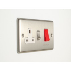 Enhance 45A DP Switch with 13A Socket Satin Chrome and White Insert