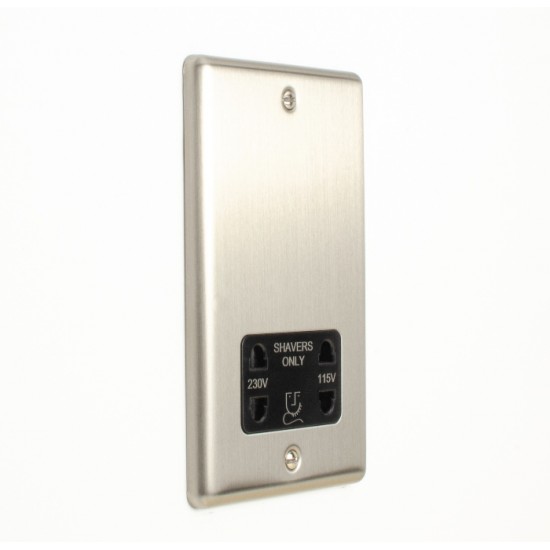 Enhance Shaver Socket Dual Voltage 230-115V Satin Chrome with Black Insert
