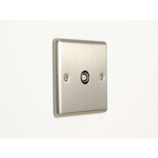 Enhance Single TV Coaxial Socket Outlet Satin Chrome with Black Insert