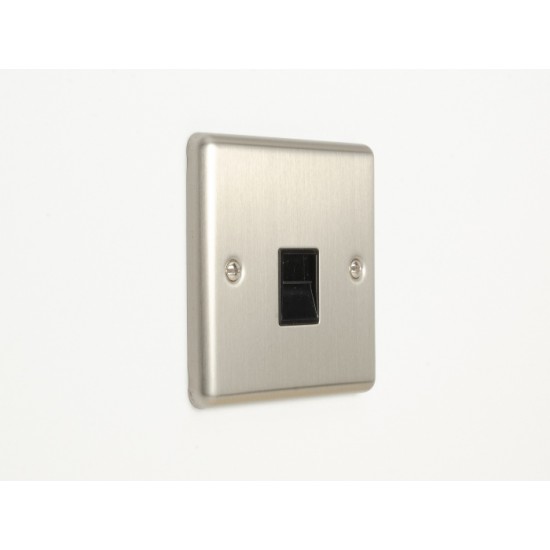 Enhance Slave Telephone Socket Outlet Satin Chrome with Black Insert