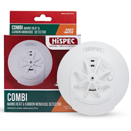 HiSPEC FASTFIX Mains Heat and CO Alarm with 10YR Lithium Battery Backup 